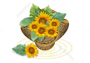 Basket with sunflowers