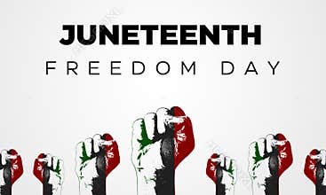 Honoring Juneteenth Freedom Day Banner with Fists in a row. Abstract freedom celebration backdrop