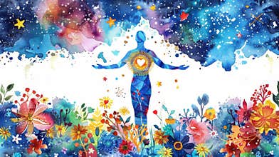 Abstract soul art watercolor painting illustration design drawing human heart healing flower flow in world love
