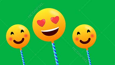 heart eye and blushing expression swinging emoji animation isolated on green screen