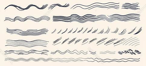 A set of hand-drawn border lines, as well as dividers, borders, and borders, brush lines. Doodle style design elements
