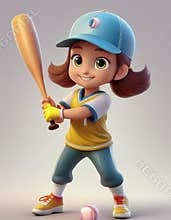 Child playing baseball cartoon