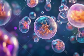 Close up detailed illustration of exosomes in a cellular environment