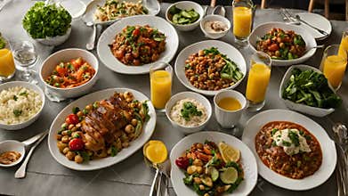 dinner table served with healthy vegetarian meals