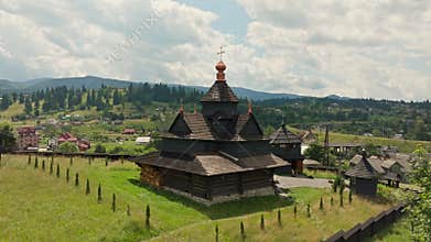 Church mountains forest aerial architecture sunset countryside