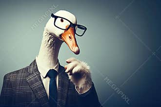 A duck wearing glasses and suit