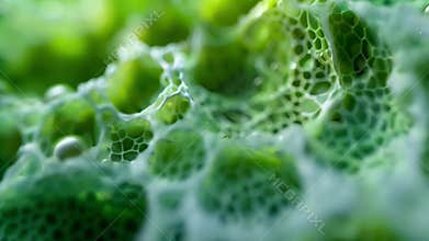 A detailed shot of plant cell walls showing the cellulose fibers that provide structure and support to the cell. . AI