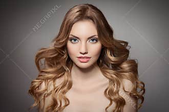 Beauty Portrait. Curly Long Hair