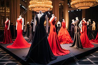 Luxury fashion show glamorous with high-end designer gowns showcasing. Generative AI