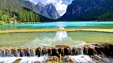 Most beautiful and scenic lakes of northern Italy. Lago di Dobbiaco in Val Pusteria