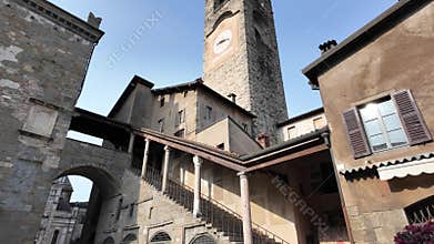 Bergamo, Italy. The old town. Landscape at the clock tower called Il Campanone