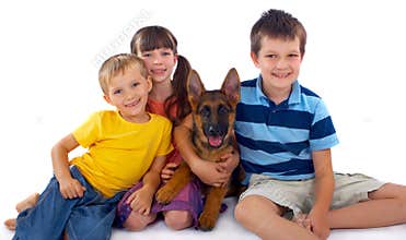 Three Children And Dog