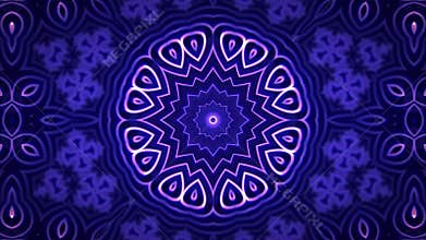 Purple blue kaleidoscope with morphing floral mandala pattern and bright glow effect