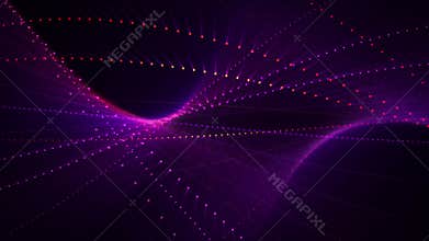 Seamless loop background with elegant abstract form made of dotted lines with bright glow effect