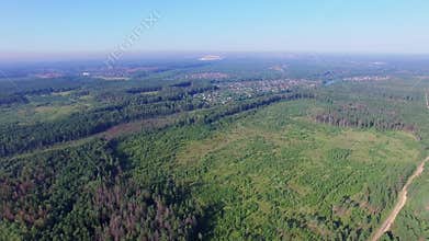 Landscape with villages among forest and White