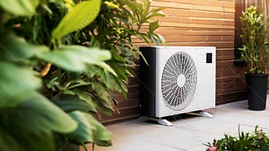 air source heat pump, AC unit installed outdoors