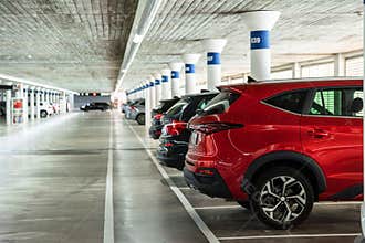 Modern Underground Parking Garage with Cars