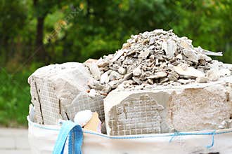 Full construction waste debris rubble bags