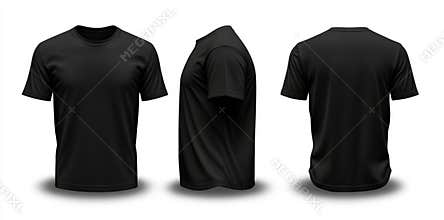 Mockup template showing front and back of a mens black t-shirt, isolated on transparent background