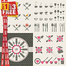 Set of icons and elements for restaurants, food an