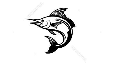 Animation forms a sketch of a marline fish icon