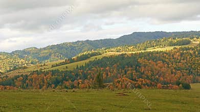 Scenic autumn landscape with rolling hills and forests, Pieniny, Poland