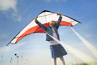 Children flying with a kite