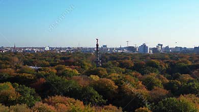 Berlin victory column colorful autumn foliage Fantastic aerial view flight drone