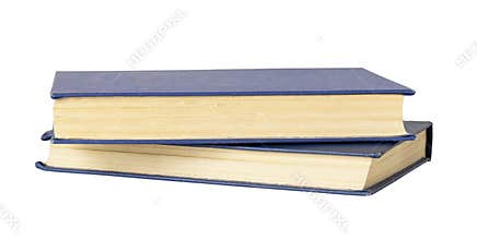 Two old books with blue cover isolated on white background