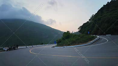Timelapse of Hai Van Pass in sunset sky