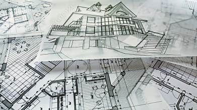 Architecture design: blueprint plan - illustrations of a plan modern residential building
