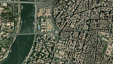 Earth zoom in from space to Cairo, Egypt in Tahrir Square