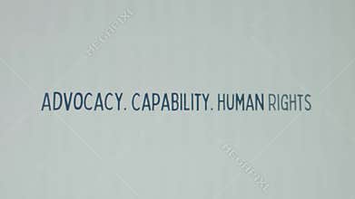 Advocacy. Capability. Human Rights inscription on white paper sheet background. Graphic presentation with words