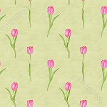 Seamless watercolor pattern with pink tulips