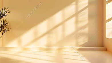 Generative AI Beige studio background for product presentation Empty room with shadows of window Display product e