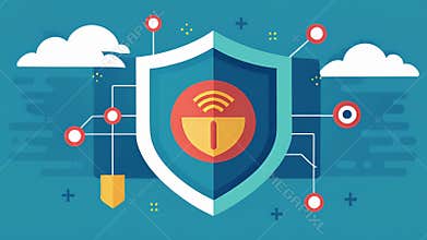 A shield of imtrable code guarding sensitive data from potential cyber attacks.. 2d flat cartoon.