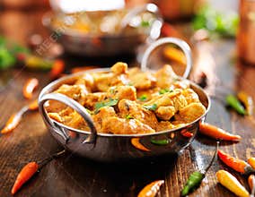 Indian chicken curry in balti dish