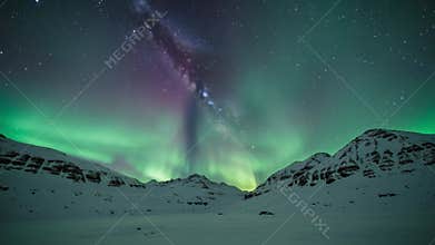 Northern Lights Aurora Borealis Time-lapse over Mountains