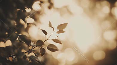 Leaves glowing in warm golden bokeh sunlight