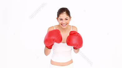 Brunette throwing punches