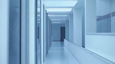 Modern empty corridor with bright blue light