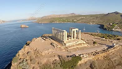 Temple of Poseidon in Sounio Greece aerial view
