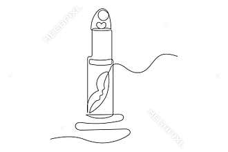 Simple outline illustration continuous single line of a makeup lipstick