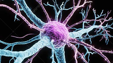 3D Render of a Neuron Cell with Dendrites and Axon