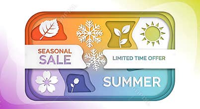 A colorful seasonal sale banner with a limited time offer for summer promotions and discounts