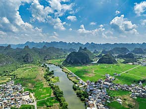 Late Sunset in Karst Landform of Shanglin County, Guangxi, China