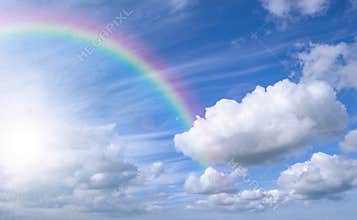 Sky with rainbow and bright sky