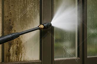 Pressure Washer Cleaning Dirt and Grime off Glass Windows