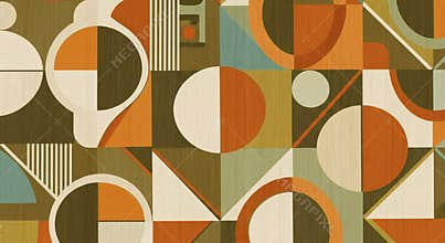 Retro Geometric Pattern with Circles and Squares in Earth Tones