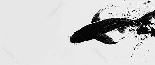 Koi fish, depicted in an abstract ink pattern, gracefully swim, symbolizing peace and tranquility in water, and